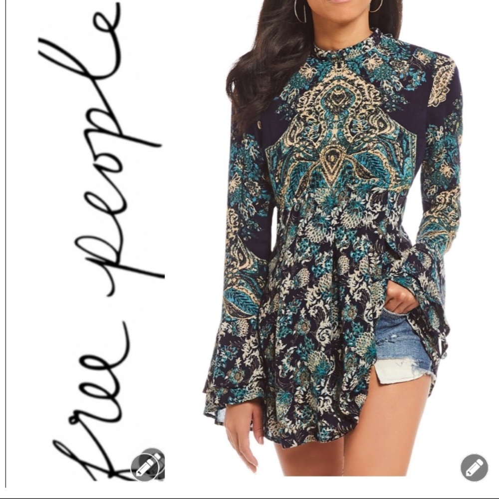 NWT Free People Lady Luck Bell Sleeve Tunic Top
